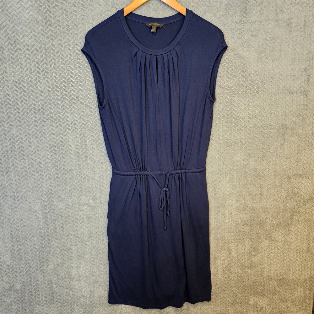 Banana Republic Navy Blue Pleated Keyhole Drawstring Waist Knit Dress Small
